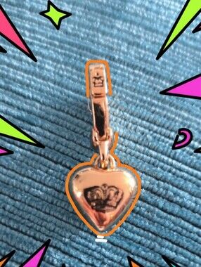 VTG Juicy Couture Gold Tone Puffed Heart Charm Y2K Crown Logo Retired Authentic